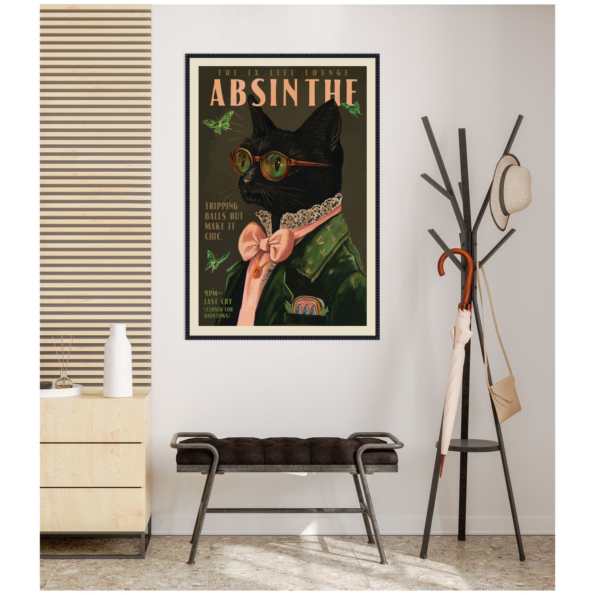 WG Absinthe Kitty by The Whiskey Ginger Framed Canvas Wall Art Print