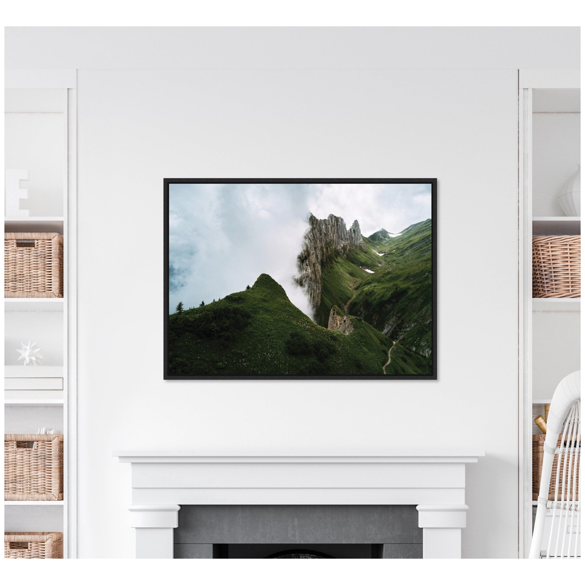 Sylvie Mountain Ridge and Green Meadow on a Cloudy Day Framed Canvas by Michael Schauer