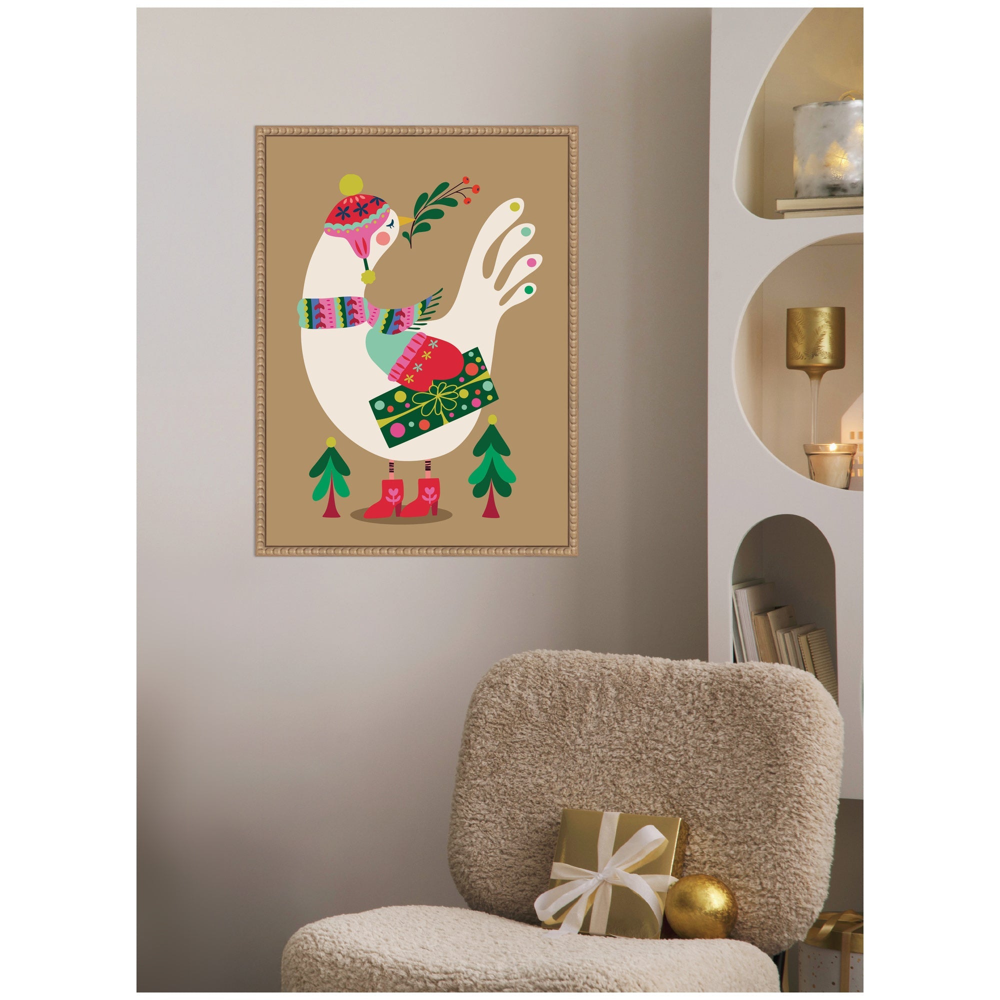 Sylvie Beaded Festive Dove Framed Canvas