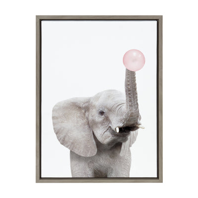 Sylvie Bubble Gum Elephant Framed Canvas by Amy Peterson Art Studio