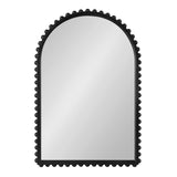 Arched wall mirror with a black frame featuring a border of evenly spaced, rounded bead-like details all around the edge.
