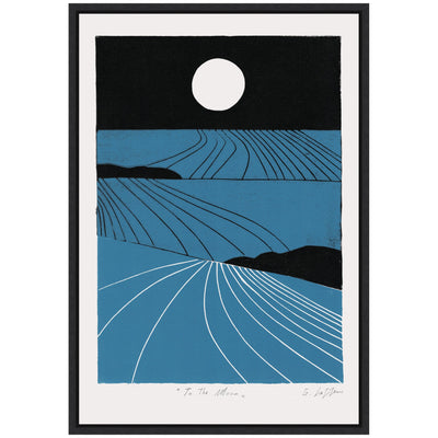 Sylvie Folk To The Moon Linocut Framed Canvas by Giuliana Lazzerini