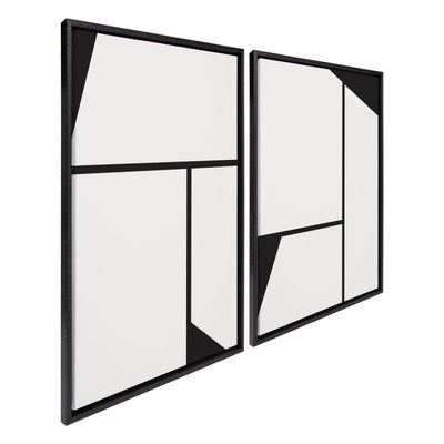 Sylvie Sleek Luxe Minimalist Black and White Abstract Framed Canvas Art Set by The Creative Bunch Studio