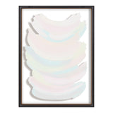 Abstract framed print with soft pastel brush strokes in pale pink, blue, green, and yellow on a white background, arranged in a vertical layered pattern.