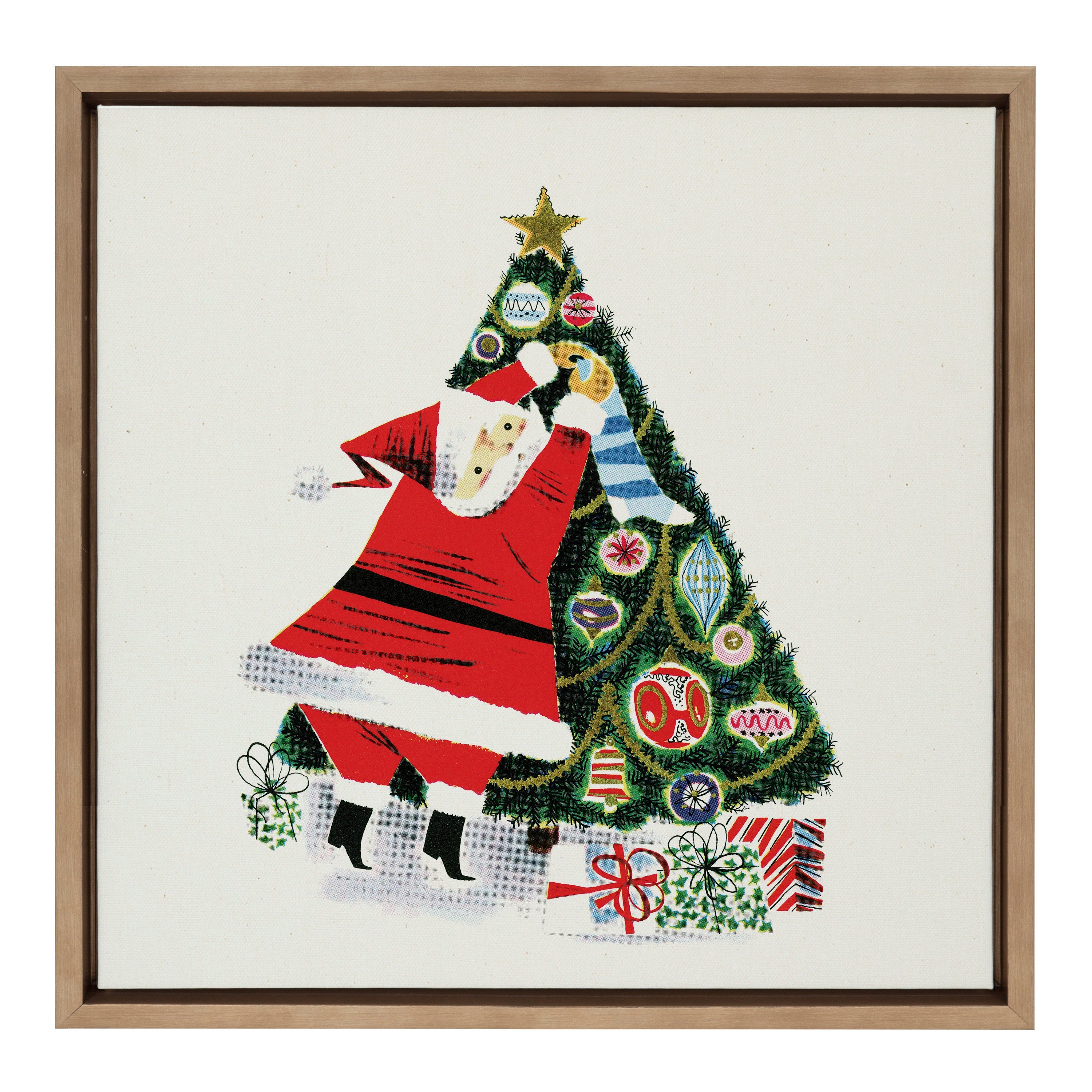 Sylvie Santa Claus Decorating Tree Framed Canvas by kateandlaurel - product image 2 for Resin Society