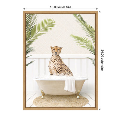 Sylvie Cheetah in Palms Bath Framed Canvas by Amy Peterson