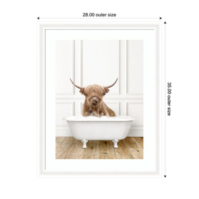 Highland Cow in Traditional Vintage Bathtub by Amy Peterson Framed Wall Art Print