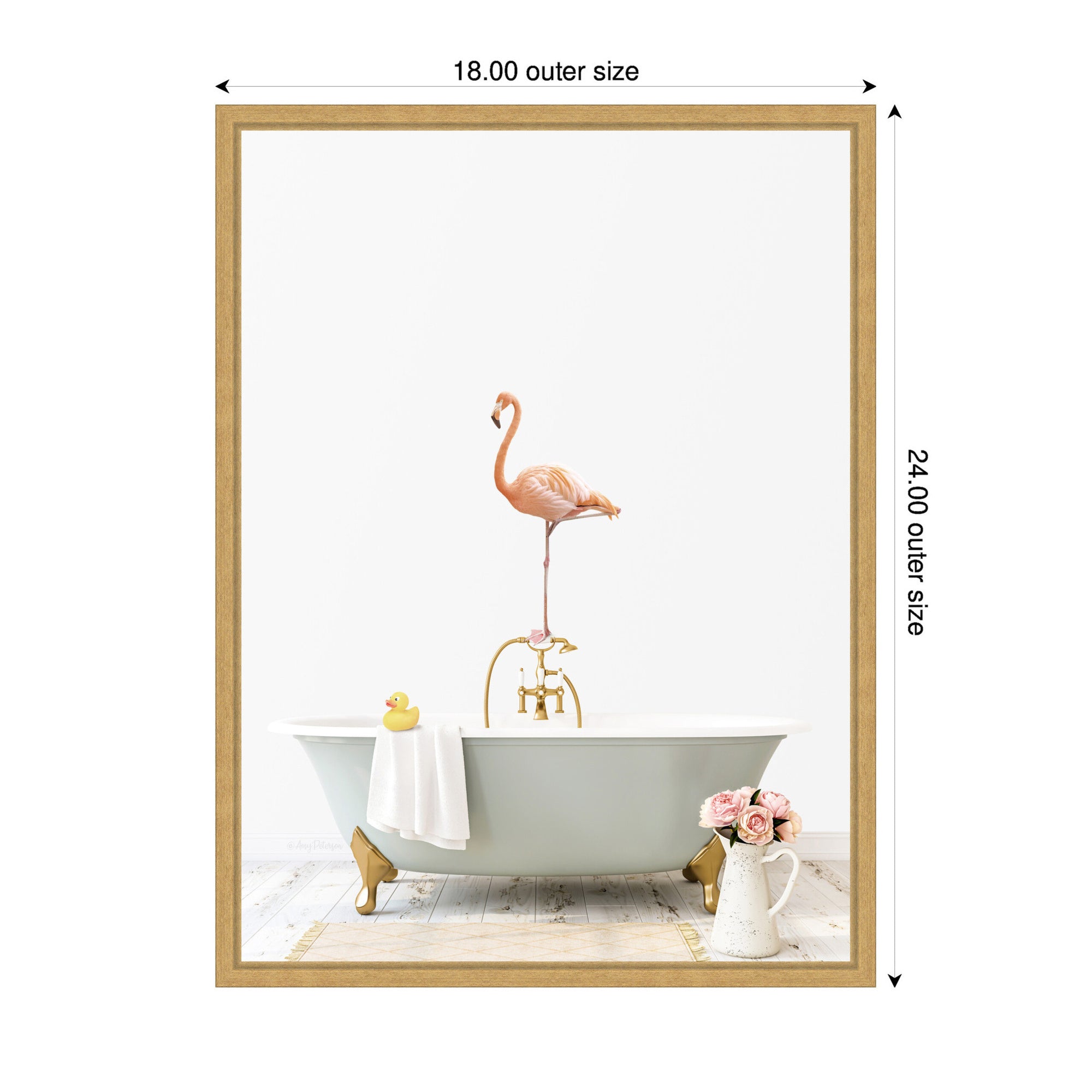 Sylvie Flamingo in Cottage Gray Bathtub Framed Canvas