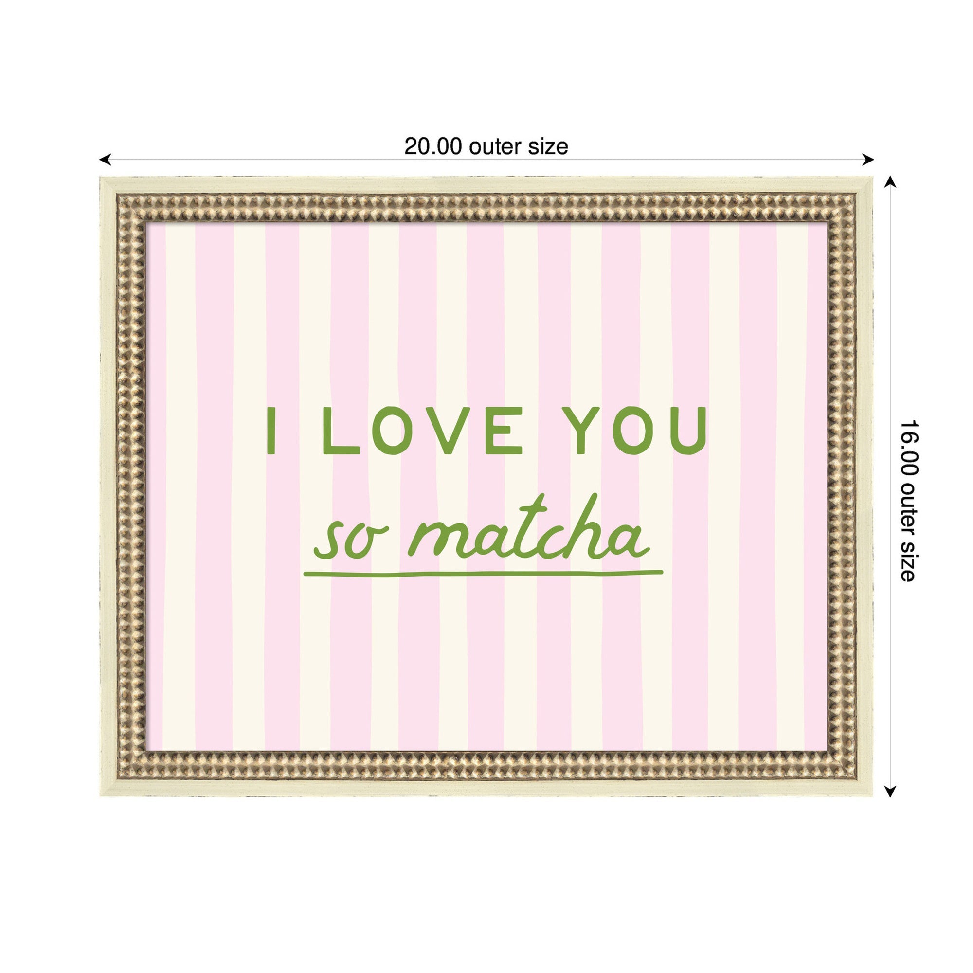 I Love You So Matcha Pink and Green Striped Kitchen Art by Lucky Guava - Framed Print