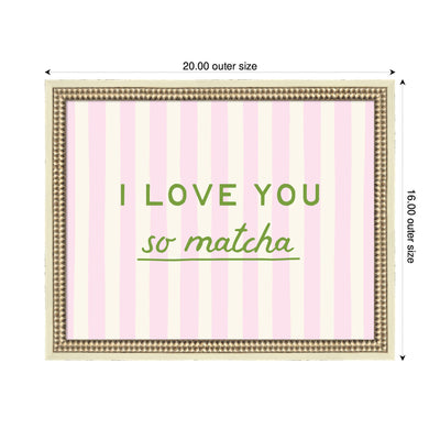 I Love You So Matcha Pink and Green Striped Kitchen Art by Lucky Guava - Framed Print