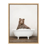 Sylvie Bear Rustic Bubble Bath Framed Canvas