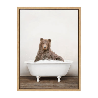 Sylvie Bear Rustic Bubble Bath Framed Canvas