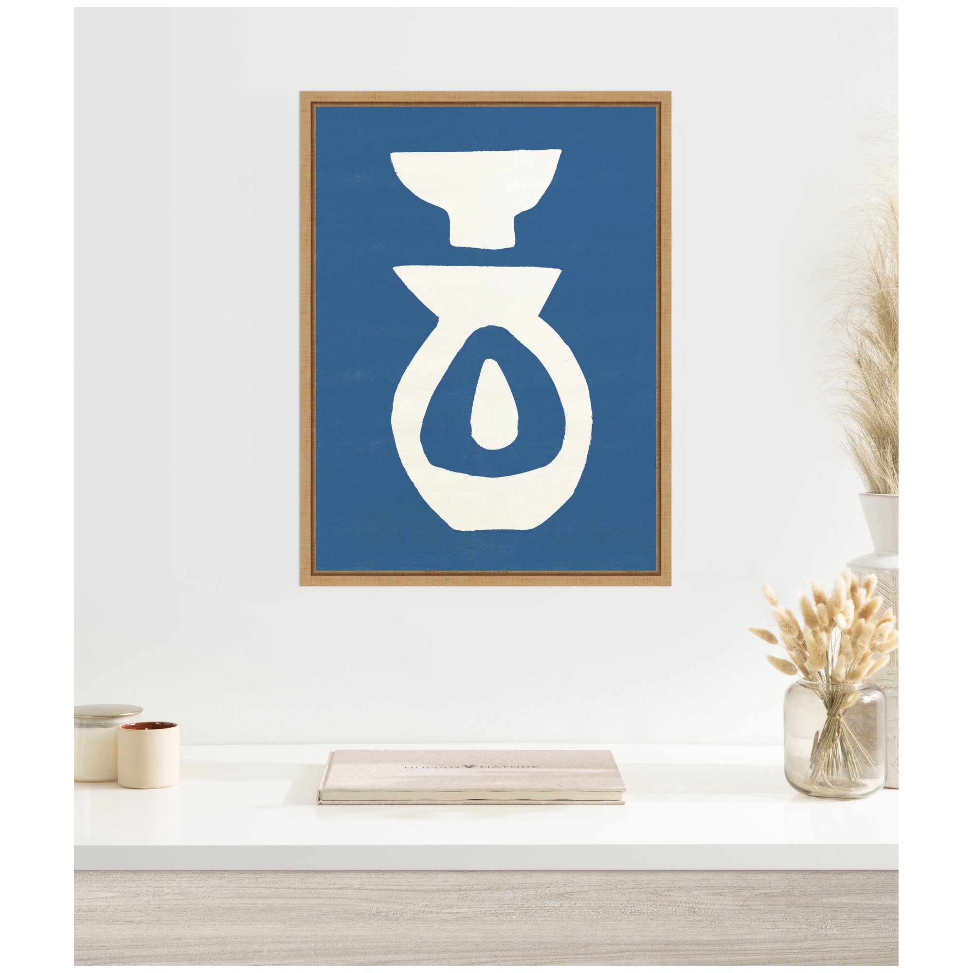 Sylvie Ceramic Blue Beige 1 Framed Canvas by Rocket Jack