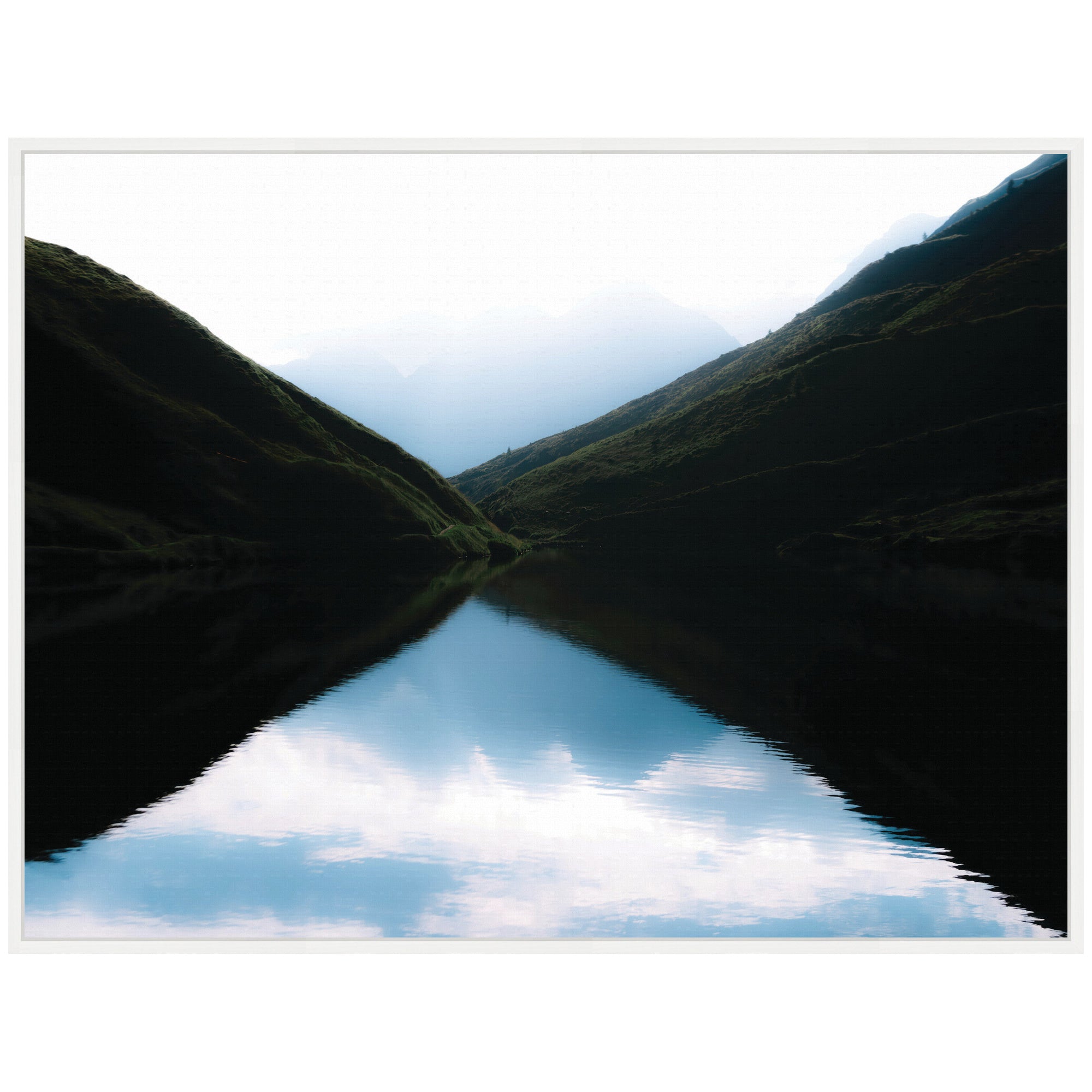 Sylvie Minimalist Mountain Lake Reflection at Sunrise Framed Canvas by Michael Schauer