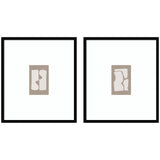 Two framed wall art prints titled Organic Figures 01 & 02 by Gabrielly Guedes in svelte noir black frames displayed side by side