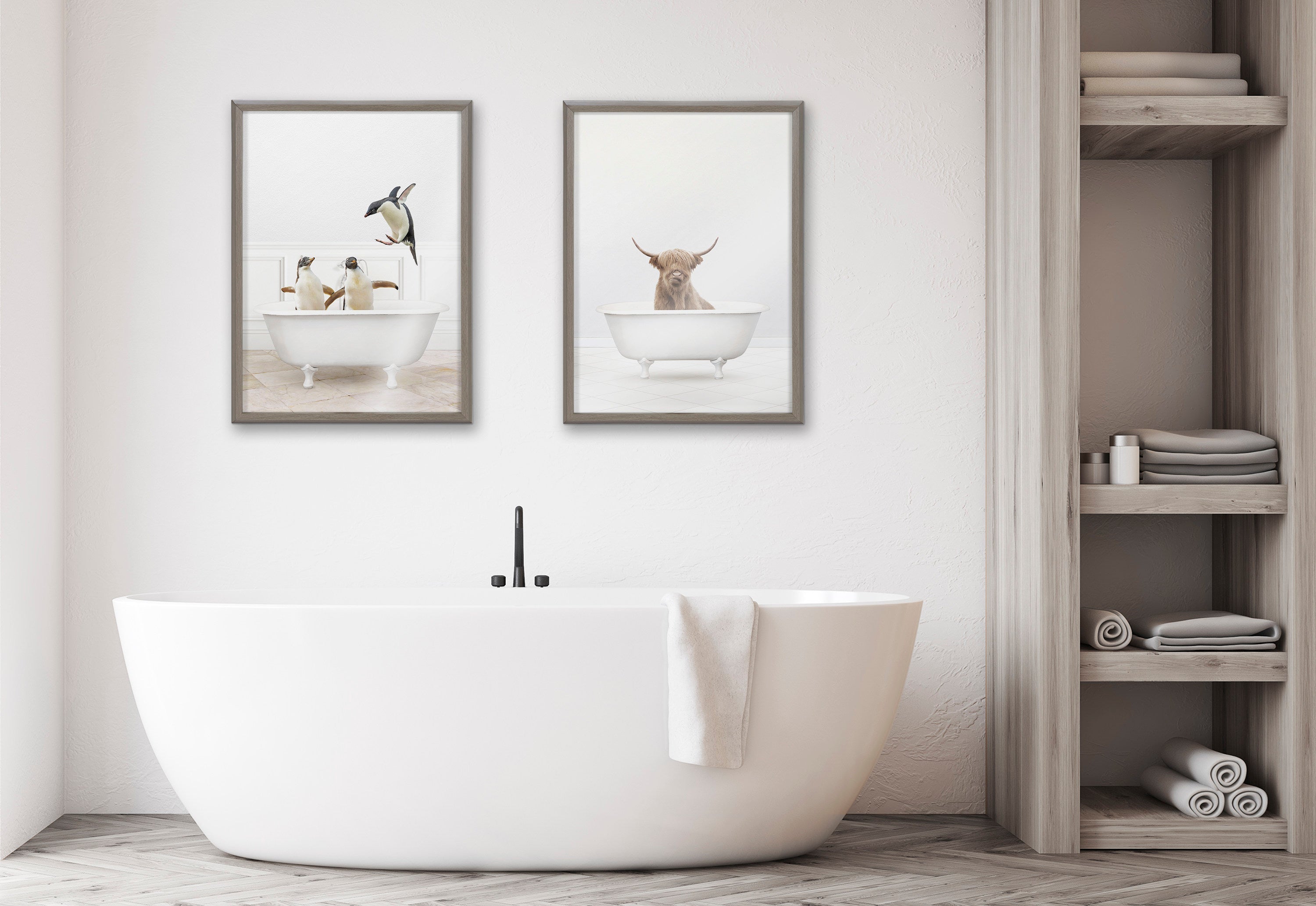 Blake Penguins Bathroom Framed Printed Glass by Amy Peterson Art Studio by kateandlaurel - product image 8 for Resin Society