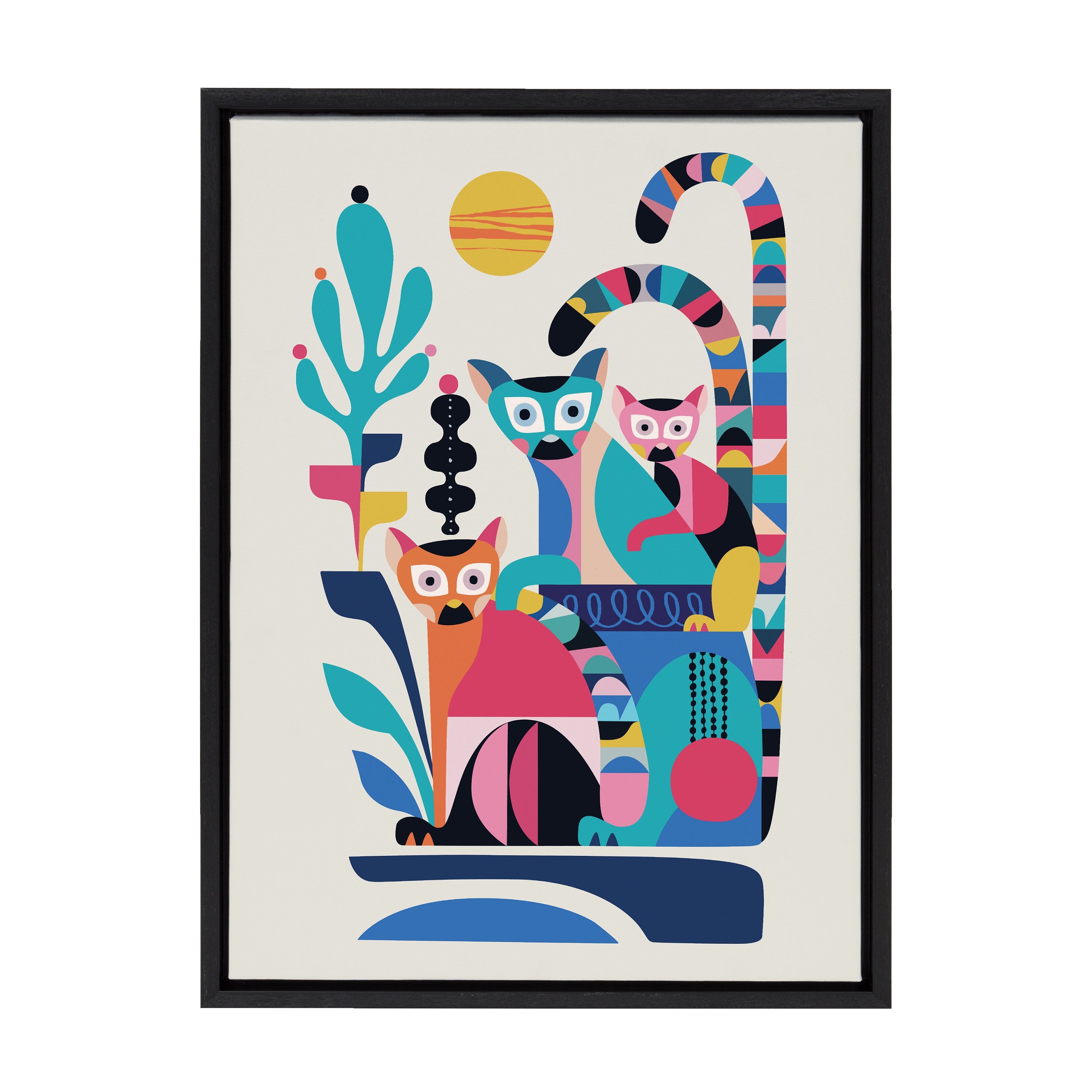 Sylvie Mid Century Modern Lemur Framed Canvas by Rachel Lee
