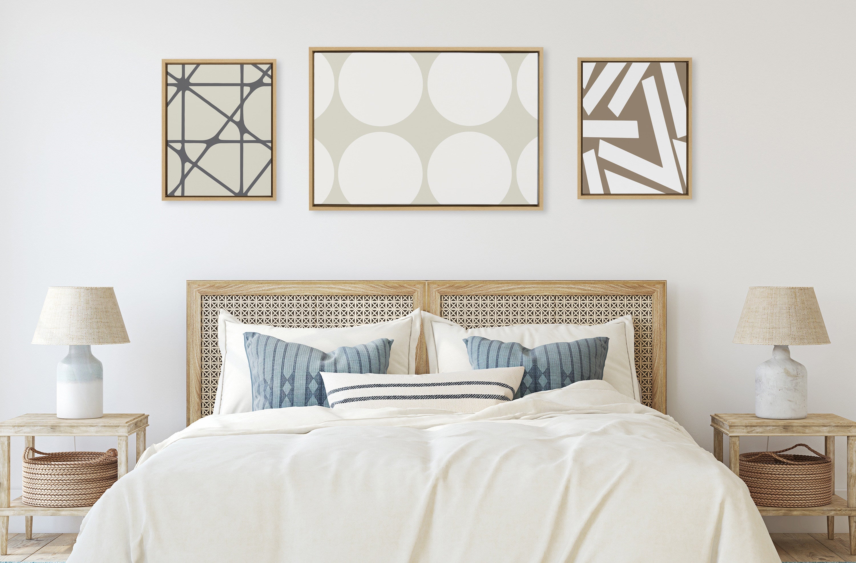 Sylvie Elevated Modern Neutral Dots and Stained Glass Framed Canvas Set