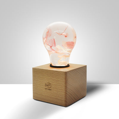 EP Light Pink Hydrangea Resin Table Lamp with wooden base
