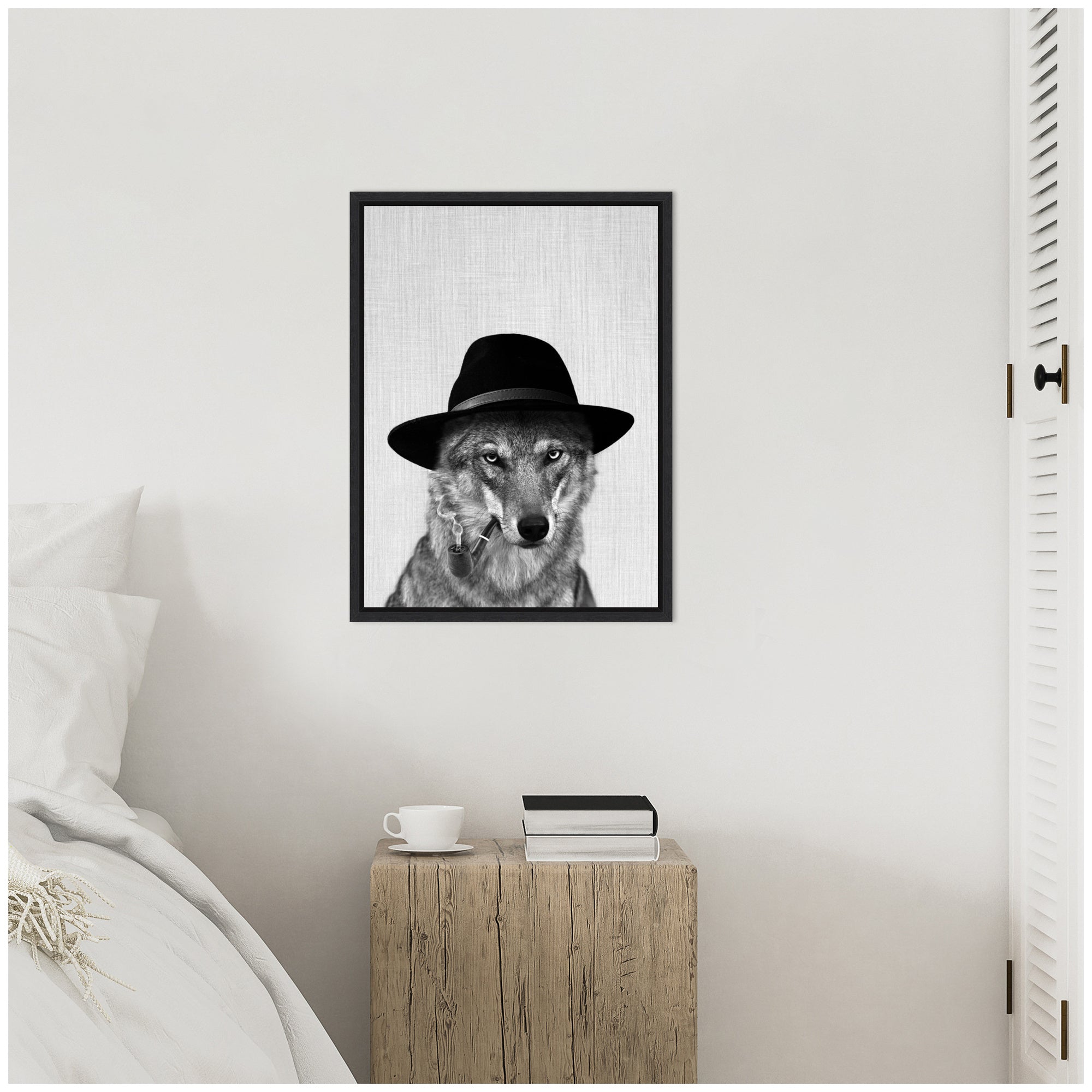 Sylvie Minimalist Wolf Woody Hutson Framed Canvas by Simon Te of Tai Prints