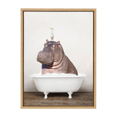 Sylvie Hippo and Bird in Rustic Bath Framed Canvas by kateandlaurel - product image 20 for Resin Society