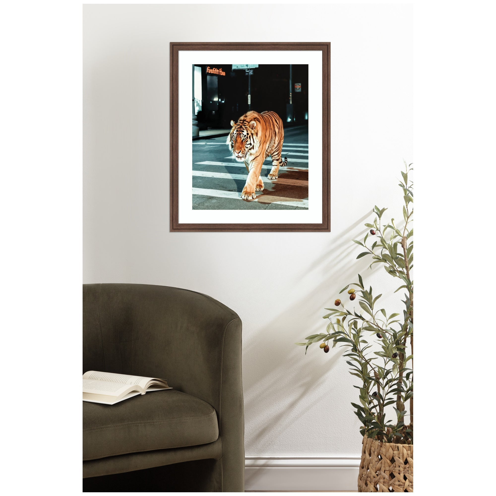 Framed Art Tiger in the City at Night 2 by Michael Schauer