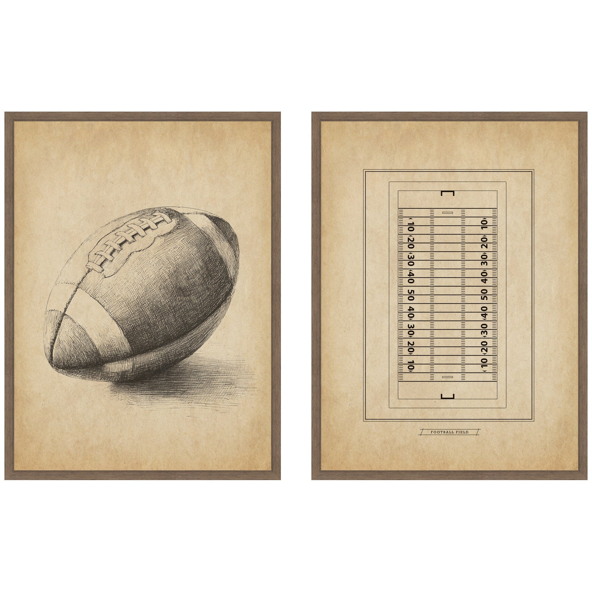 Vintage Football 2 Piece Framed Canvas Wall Art Set displayed on a wall