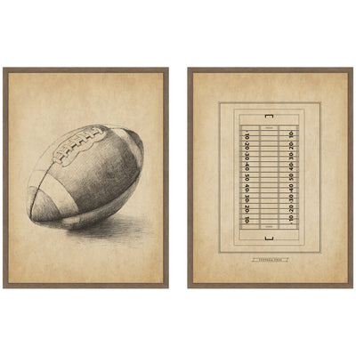 Vintage Football 2 Piece Framed Canvas Wall Art Set displayed on a wall