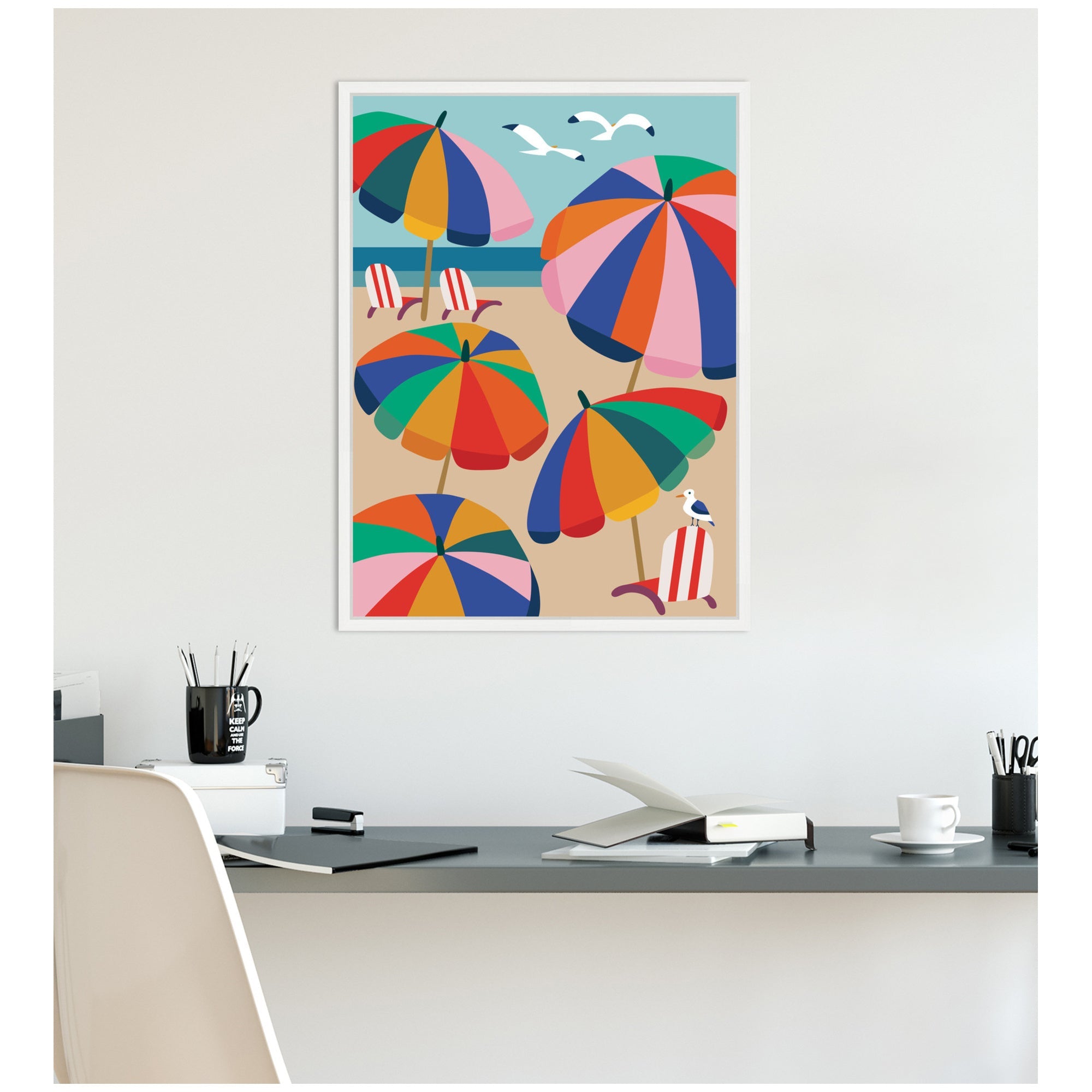 Coastal Beach Umbrellas by Rachel Lee Framed Canvas Wall Art Print