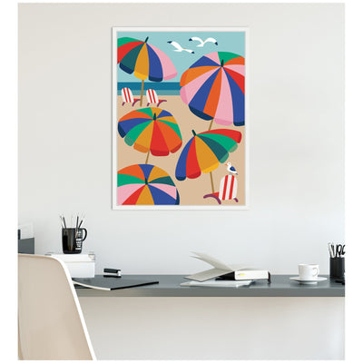 Coastal Beach Umbrellas by Rachel Lee Framed Canvas Wall Art Print