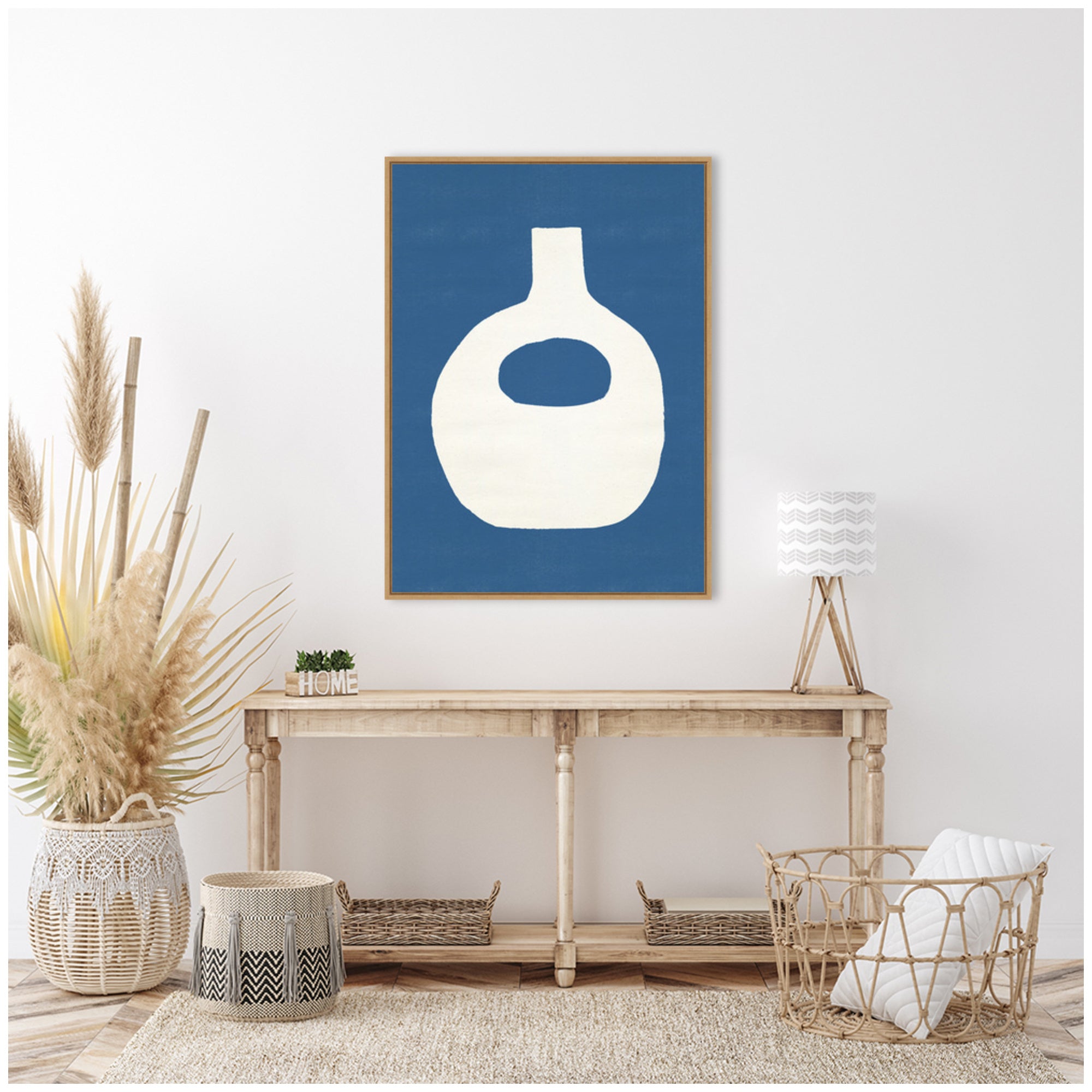 Sylvie Ceramic Blue Beige 3 Framed Canvas by Rocket Jack
