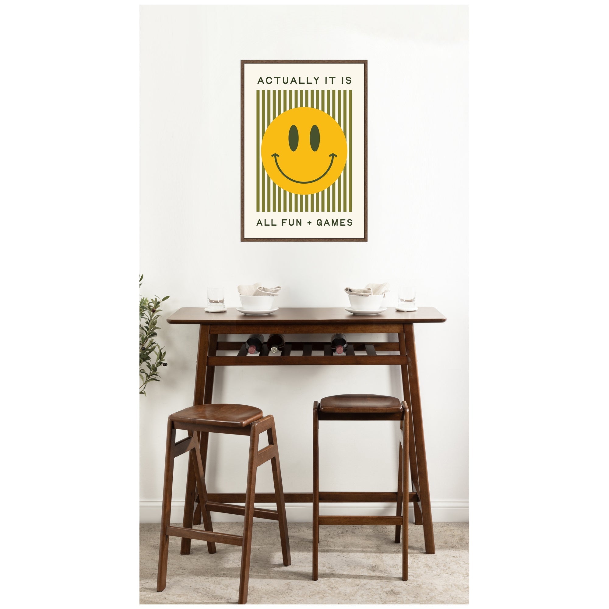It is All Fun and Games Striped Poster, Dopamine Decor, Smiley Face Retro Print by Lucky Guava Framed Canvas Wall Art Print