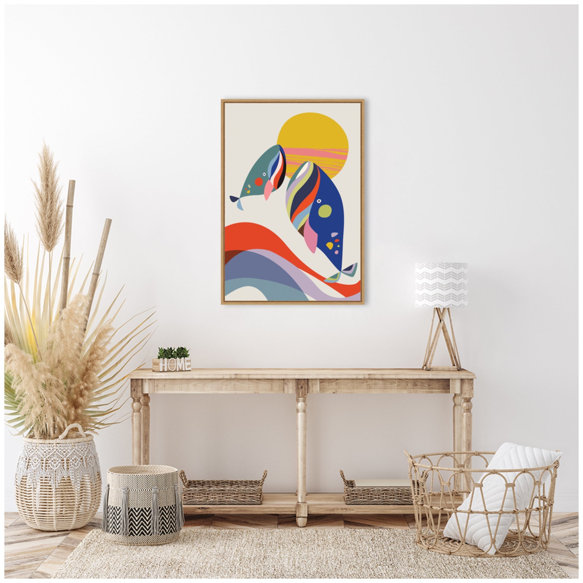Sylvie Retro Coastal Mom and Baby Whales Framed Canvas by Rachel Lee