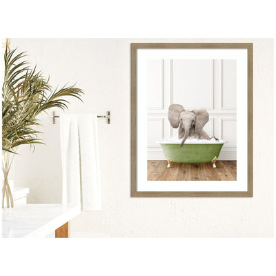 Baby Elephant in Transitional Bathtub by Amy Peterson Framed Wall Art Print