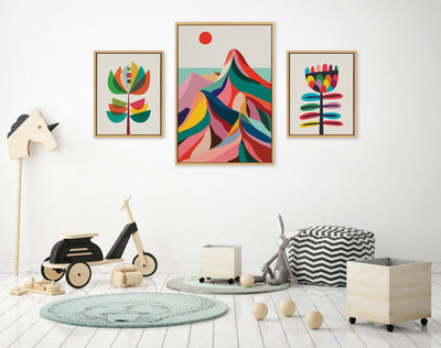 Sylvie MCM Mountains, Great Love Botanical and MCM Modern Wildflower Framed Canvas Art Set by Rachel Lee of My Dream Wall