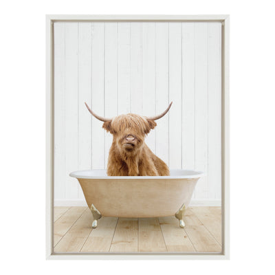 Sylvie Highland Cow Farmhouse Bath Framed Canvas by kateandlaurel - product image 2 for Resin Society