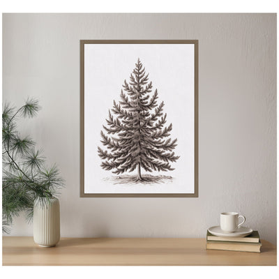Sylvie Framed Canvas Vintage Evergreen Fir Tree Illustration I