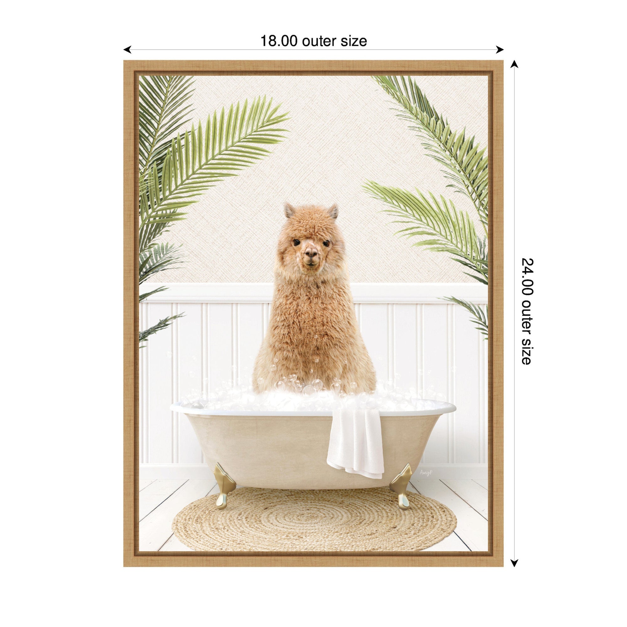 Sylvie Alpaca in Palms Bathtub Framed Canvas by Amy Peterson