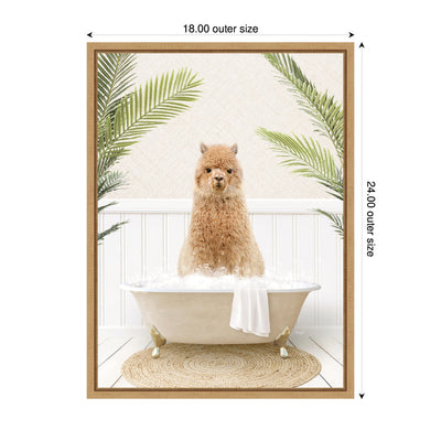 Sylvie Alpaca in Palms Bathtub Framed Canvas by Amy Peterson