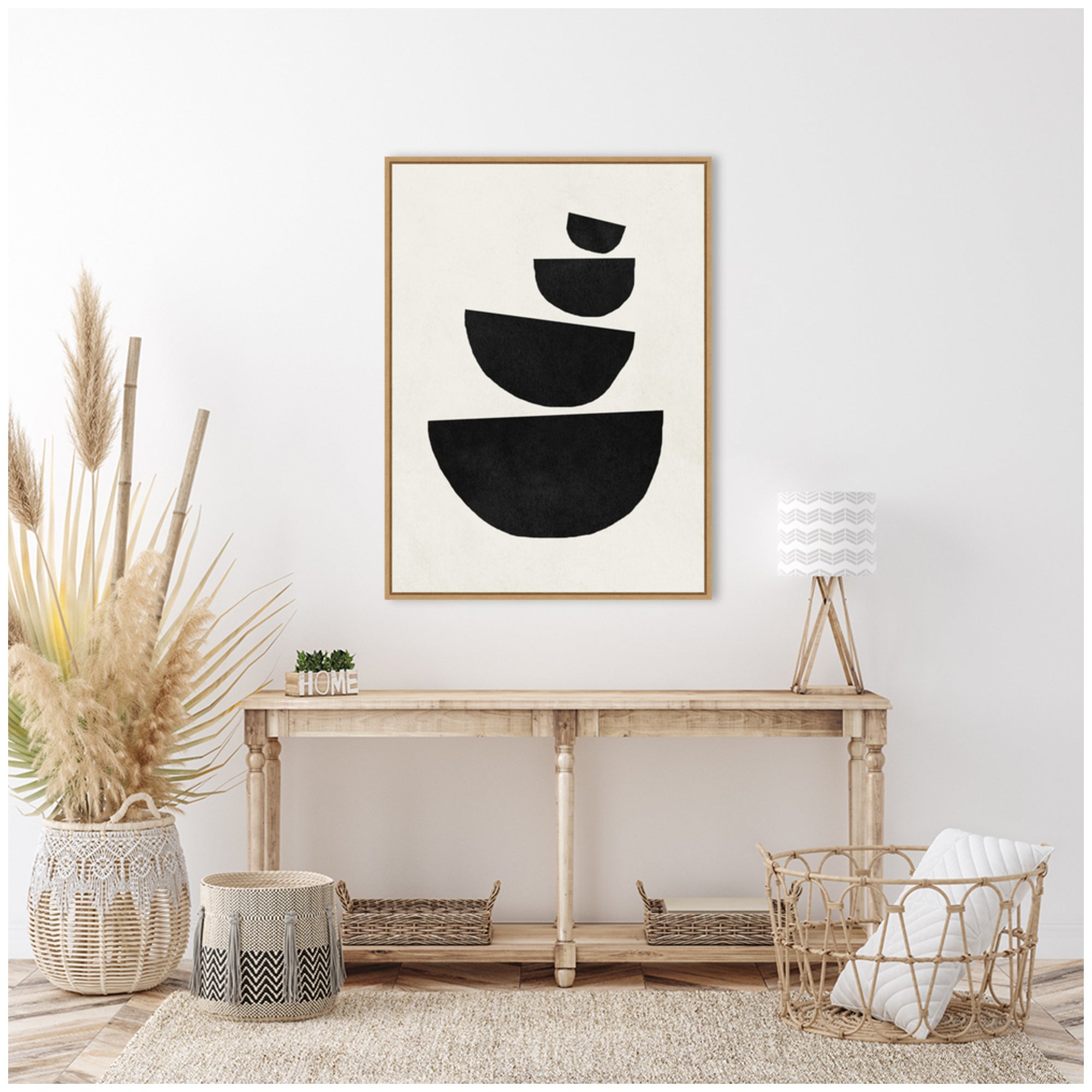 Sylvie Black Geometric Abstract 1 Framed Canvas by July Art Prints