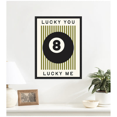 Lucky You Lucky Me Green Striped 8 Ball Print by Lucky Guava - Framed Canvas Wall Art