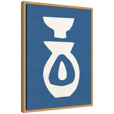 Abstract blue and beige ceramic-inspired framed canvas art titled Sylvie Ceramic Blue Beige 1