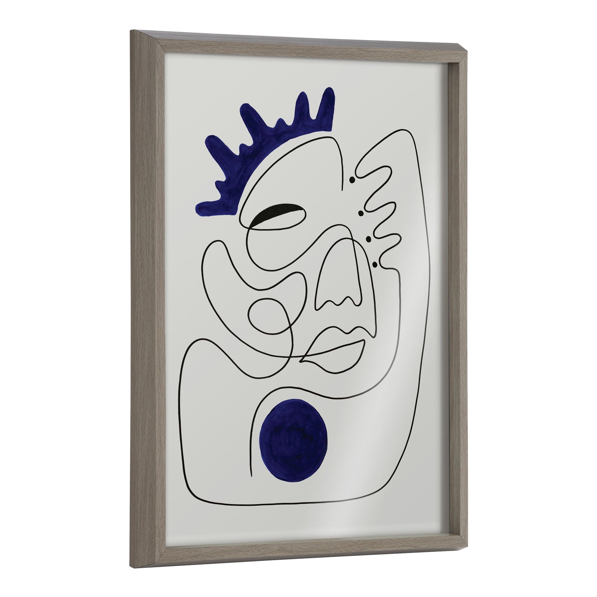 Blake El Ray Framed Printed Glass by Shatha Al Dafai showing abstract curved shapes in muted colors within a lightweight polystyrene frame