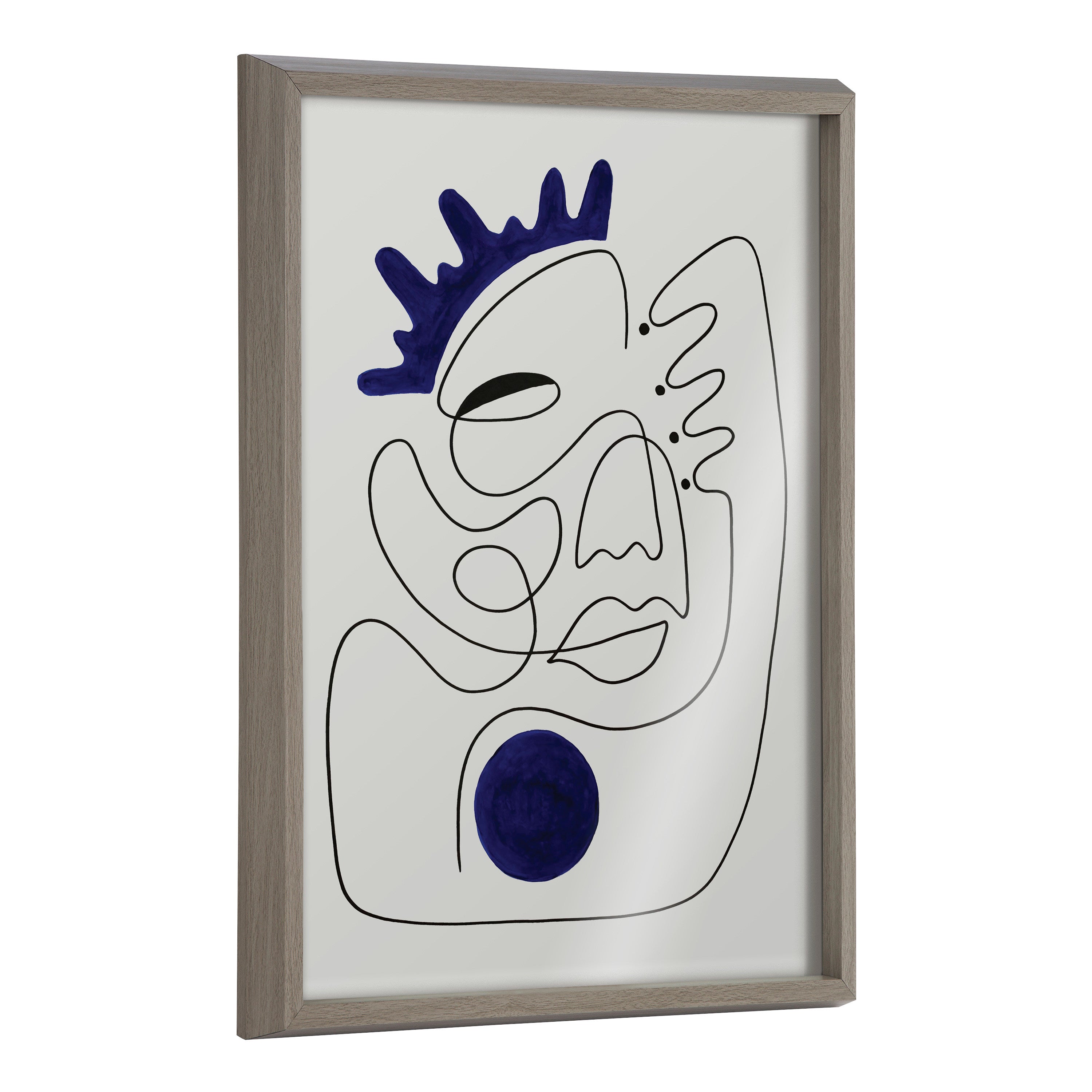 Blake El Ray Framed Printed Glass by Shatha Al Dafai showing abstract curved shapes in muted colors within a lightweight polystyrene frame