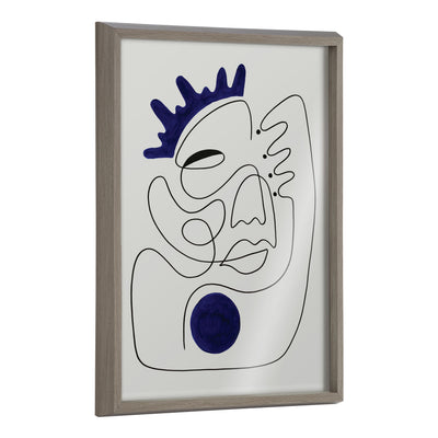 Blake El Ray Framed Printed Glass by Shatha Al Dafai showing abstract curved shapes in muted colors within a lightweight polystyrene frame