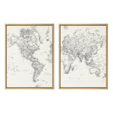 Sylvie Black and White Modern Retro World Map Framed Canvas Set by The by kateandlaurel - main product image for Resin Society