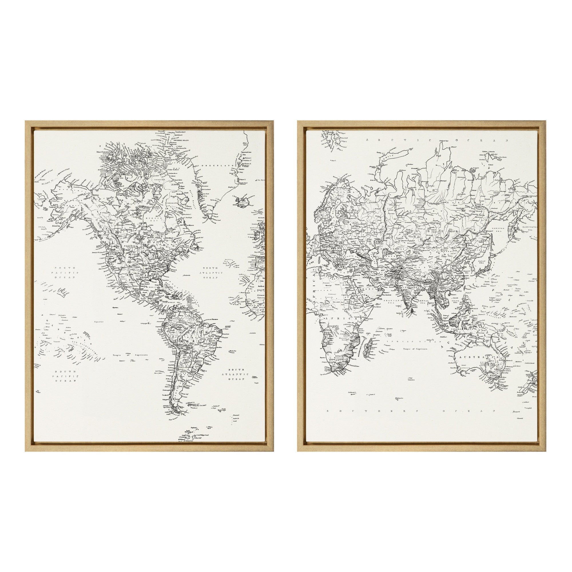 Sylvie Black and White Modern Retro World Map Framed Canvas Set by The by kateandlaurel - product image 10 for Resin Society