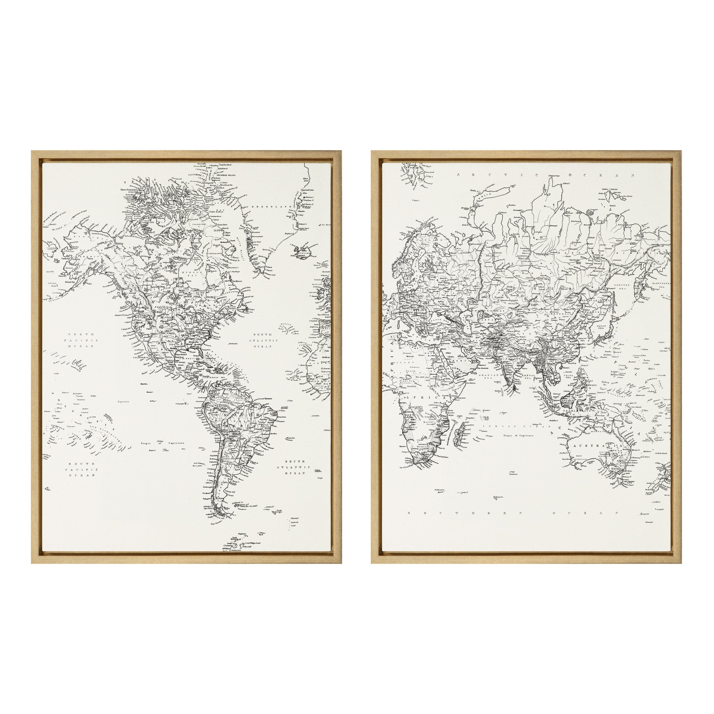 Sylvie Black and White Modern Retro World Map Framed Canvas Set by The by kateandlaurel - product image 10 for Resin Society