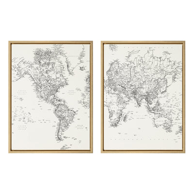 Sylvie Black and White Modern Retro World Map Framed Canvas Set by The by kateandlaurel - product image 10 for Resin Society