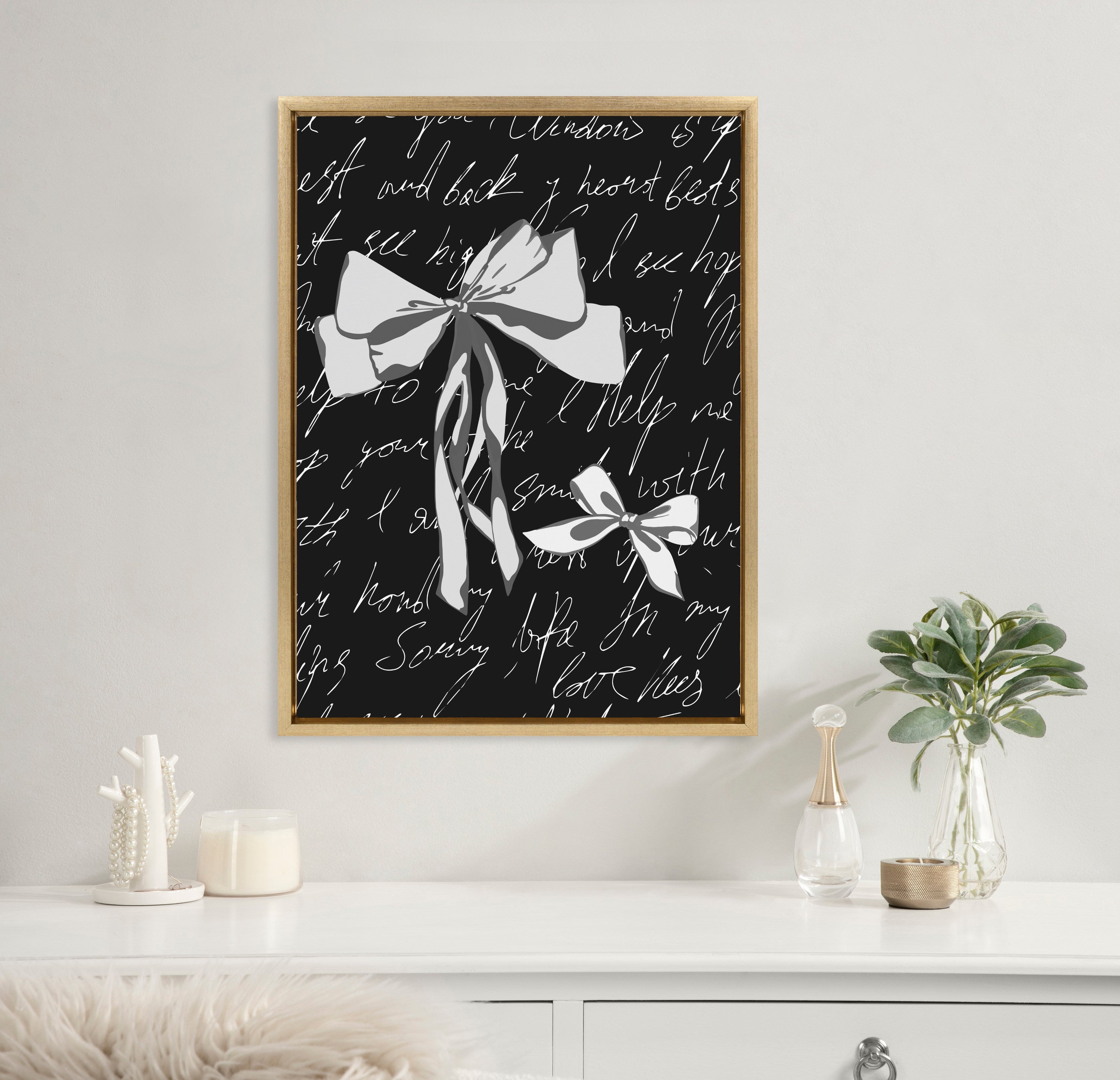 Sylvie Black White Bow Framed Canvas by Honey Island Studio